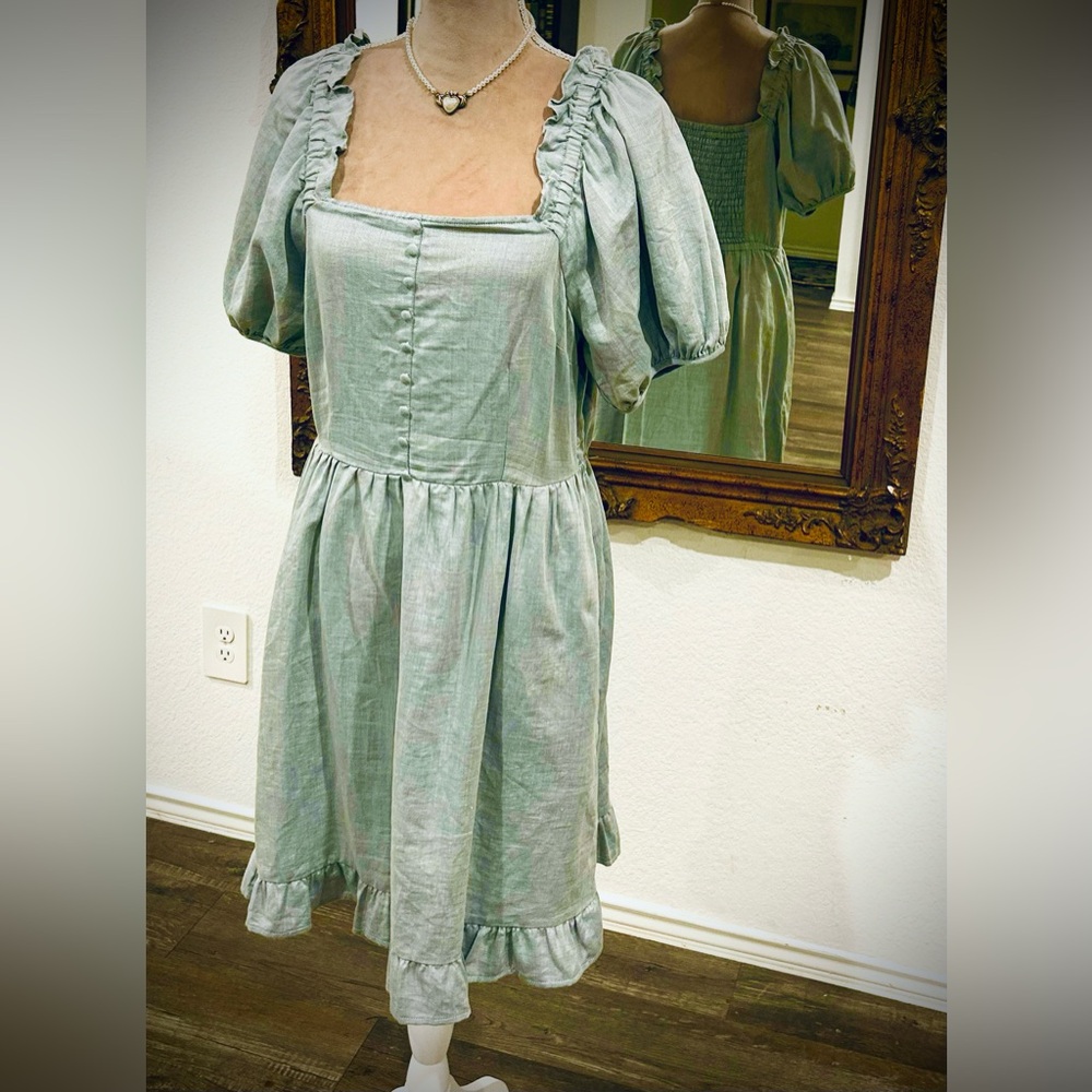 Who What Wear Baby Doll Puff Sleeve Mini Dress Sz M Farmhouse Prairie Milkmaid - Picture 2 of 6